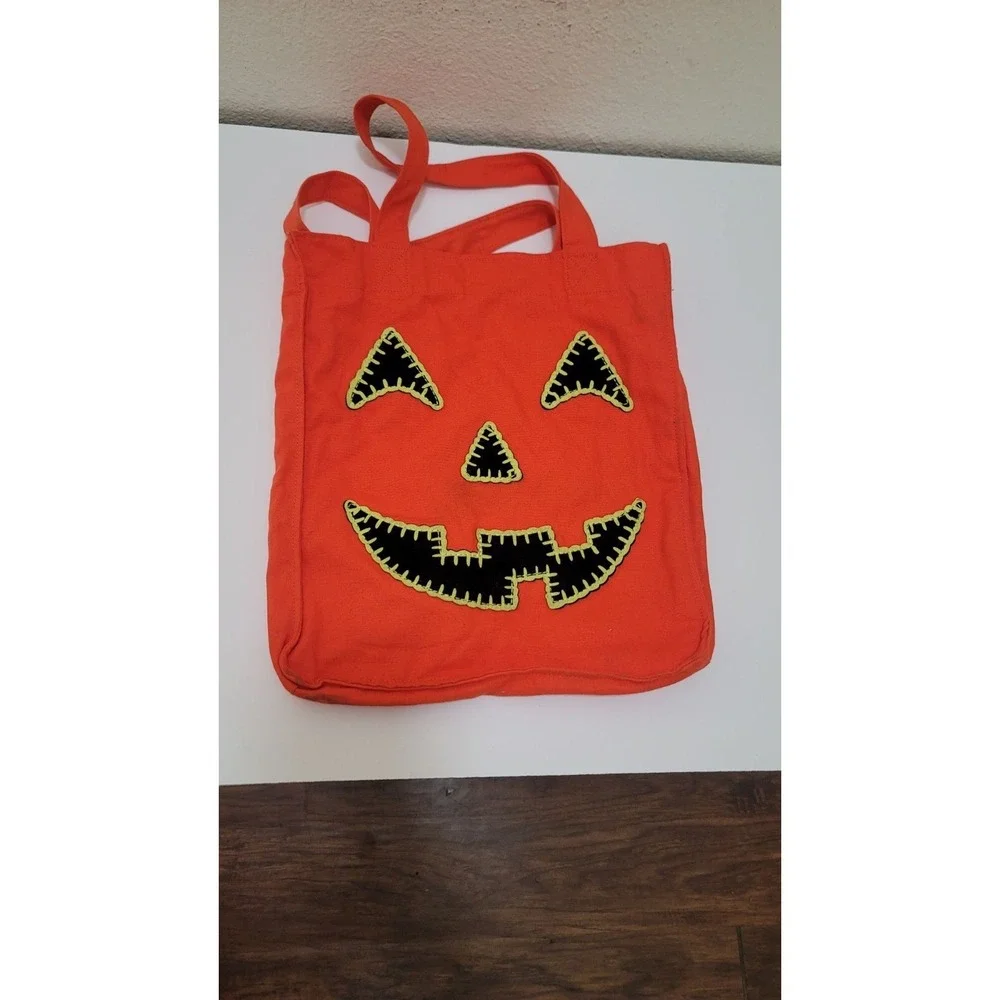 Halloween Trick Or Treat Bags Set - Purple Cat & Orange Pumpkin Design With Hand